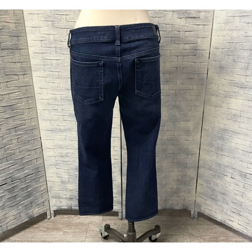 American Eagle Artist Crop Jeans Womens 12 Dark Wash Good Distressed Shredded X4 - Picture 5 of 7